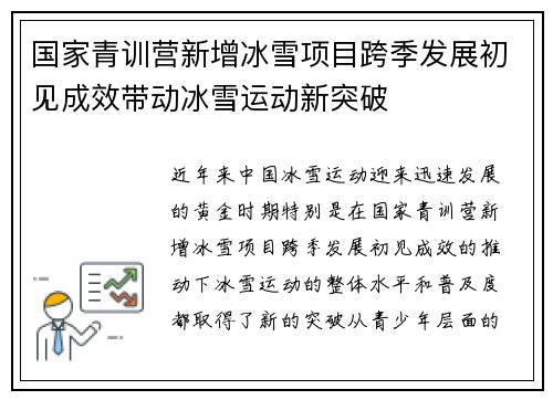 国家青训营新增冰雪项目跨季发展初见成效带动冰雪运动新突破